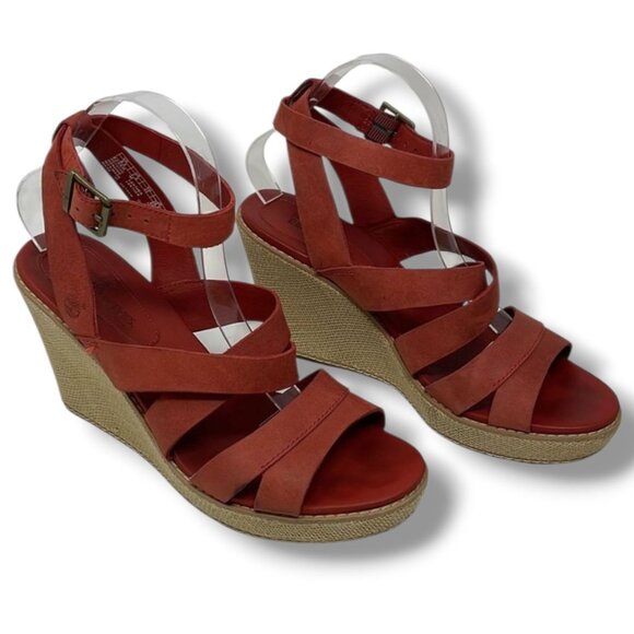 Timberland Earthkeepers Genuine Leather Womens Red Wedge Sandals Size 9.5 Boho - Picture 1 of 8